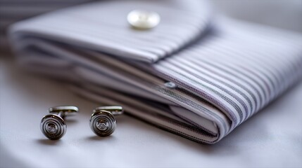 Folded striped shirt and cufflinks