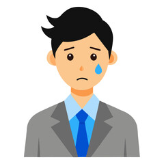 Sad businessman with tear vector illustration representing job loss failure and disappointment on white background