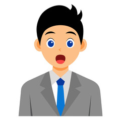 Surprised businessman in gray suit and blue tie with wide eyes and open mouth illustration