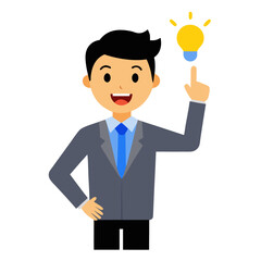 Cartoon businessman with idea bulb above head symbolizing innovation and creative thinking for professional success