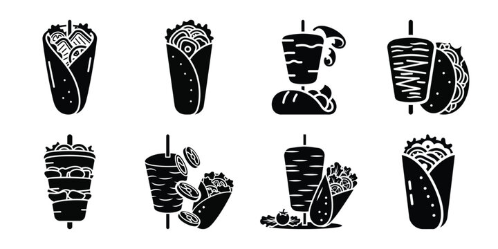 doner kebab simple silhouette vector illustration icon set