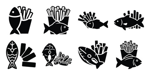 fish and chips simple silhouette vector illustration icon set