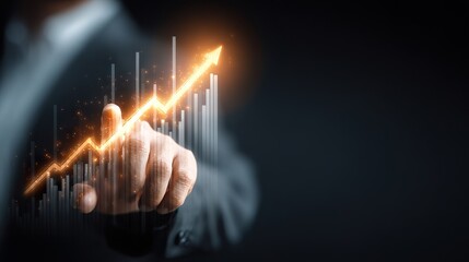 Hand pointing to a growing graph