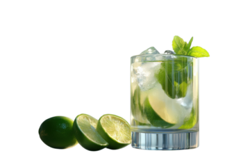 Refreshing mojito cocktail with fresh limes and mint leaves perfect for summer vibes on transparent background