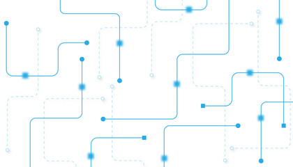 Obraz premium Abstract technology background with blue circuit lines, digital network connection pattern on white, futuristic data communication concept for corporate presentations and web design