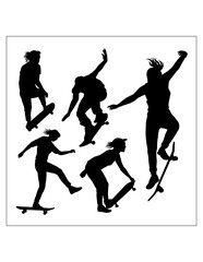 People playing skateboard sport training silhouette