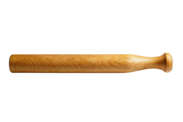 Wooden rolling pin made of light wood for baking pastries and pizza dough preparation at home on transparent background