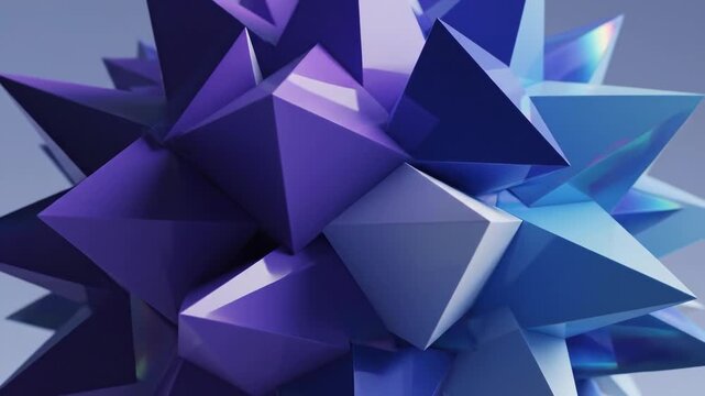 Geometric Abstract Composition A Modern Digital Art Rendering with 3D Polygon Shapes, Showcasing a Gradient of Purple and Blue Tones