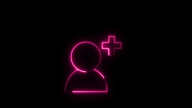 Pink Glowing Neon Man  User Icon Animation on Black Background &ndash; Crumbling Sand Particle Effect. 