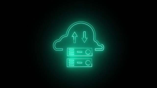Cloud data storage and transfer for safety neon glowing icon HD video. Cloud ,storage database ,serves  icon animation 