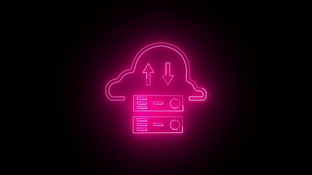 Cloud data storage and transfer for safety neon glowing icon HD video. Cloud ,storage database ,serves  icon animation 