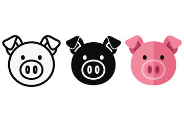Vector art of three pig faces, each with a unique style and color, showcasing different designs