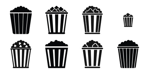 popcorn bucket simple silhouette vector illustration icon set
