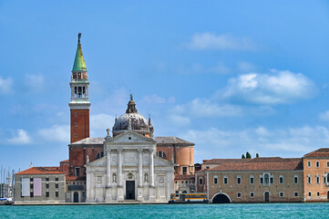 Fototapeta premium San Giorgio Maggiore Island with its church and bell tower in Venice.Italy