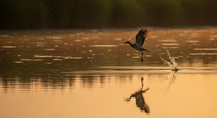 Bird flying over water at sunset wildlife photography nature birdwatching golden hour bird in flight scenic