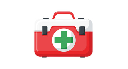 Red and White First Aid Kit with Green Cross Symbol.