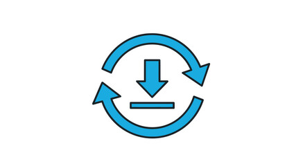 Blue Circular Arrows with Downward Arrow and Horizontal Line Icon.