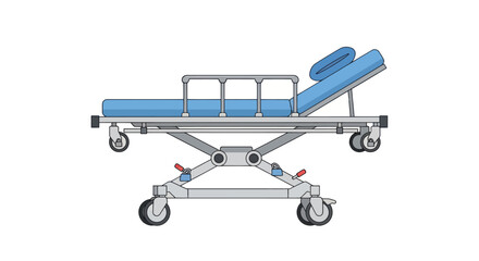 Blue Medical Stretcher with Adjustable Headrest and Wheels for Patient Transport.