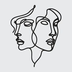 Elegant minimalist line art portraits of women and men — modern abstract face illustrations in black on white