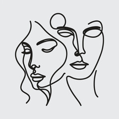 Elegant minimalist line art portraits of women and men — modern abstract face illustrations in black on white