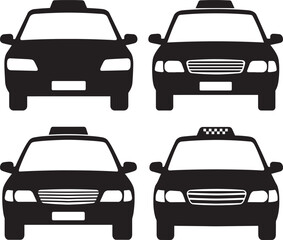 Four black taxi silhouettes facing forward