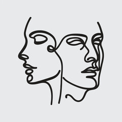 Elegant minimalist line art portraits of women and men — modern abstract face illustrations in black on white