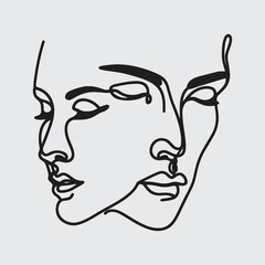 Elegant minimalist line art portraits of women and men — modern abstract face illustrations in black on white