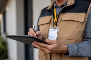 Male adult caucasian inspector with tablet at construction site