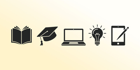 Minimalist Silhouette Icons Symbolizing Learning, Innovation, and Digital Study.