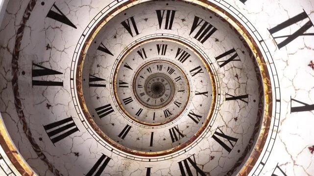 Vintage infinite spiral clock. Looping seamless 3d animation