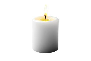 White candle with a bright flame burning against a creating a warm and inviting ambiance on transparent background