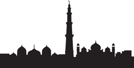 Silhouette of Mosque Towers Cityscape Islamic Architecture Vector Graphic