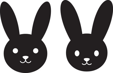 Two black rabbit head silhouettes with white eyes