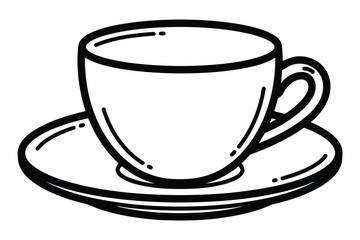 Vector art of a simple line drawing of a teacup and saucer, perfect for minimalist designs