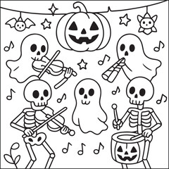 Halloween little spooky black and white coloring pages
for adults. 