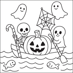 Halloween little spooky black and white coloring pages
for adults. 