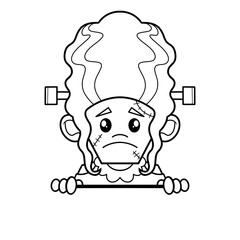 Obraz premium Bride of Frankenstein topper peeking over an edge classic Halloween monster clip art hand drawn black and white