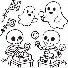 Halloween little spooky black and white coloring pages
for adults. 