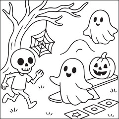 Halloween little spooky black and white coloring pages
for adults. 