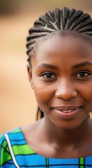 Fototapeta premium Beautiful close up portrait of a young african girl with cornrow braids smiling at the camera