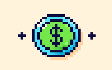 Blue and green pixel art coin.