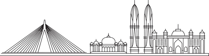 Kuala Lumpur City Skyline Line Art Vector Silhouette Malaysia Urban Landmark