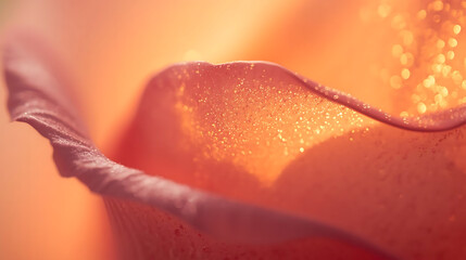 Close up macro shot of delicate peach rose petals with soft light