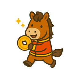 Horse Holding Coin Cartoon Illustration
