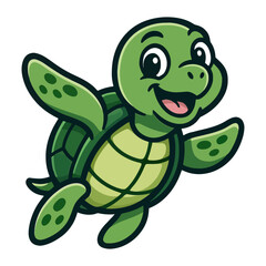 Fototapeta premium A cartoon turtle is smiling and jumping in the air. The turtle is green and has a happy expression. Vector.
