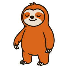 A cartoonish drawing of a sloth standing with its head down and its mouth open. The sloth appears to be in a relaxed and peaceful mood. Vector.