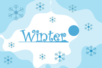 Winter typography illustration with snowflakes and blue abstract background. Seasonal vector design for greeting cards, posters, banners, and holiday artwork.