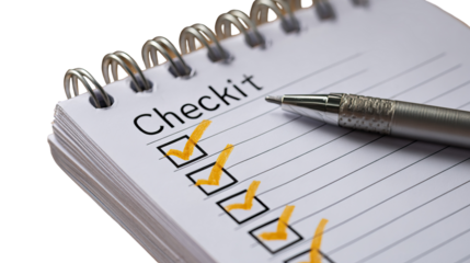 Checklist notepad with ticked boxes school preparation concept on transparent background