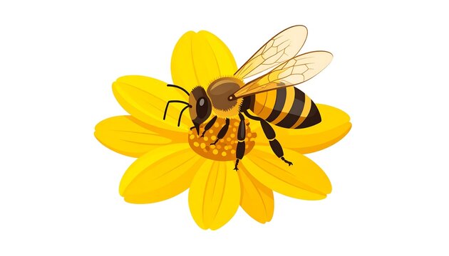 Honeybee pollinating on a bright yellow, daisy-like flower
