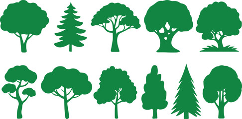 green tree silhouettes set of vector icons for landscape design nature illustration